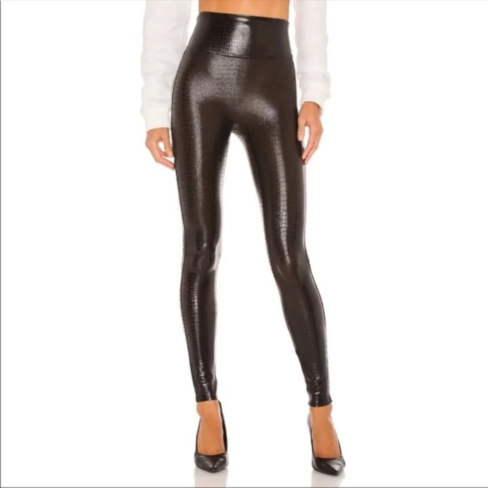 Spanx Faux Leather Croc Leggings in Color Shine - Picture 2 of 6